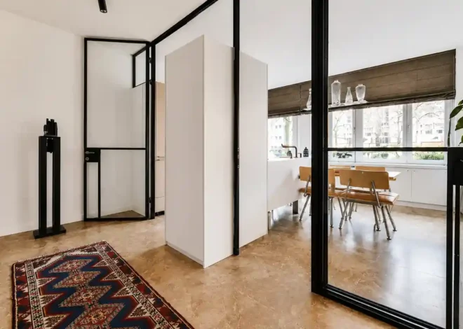 Partition between living and dining areas