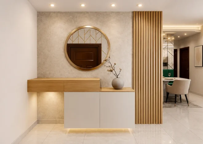 Modern House Entrance Design with Wooden Door and Stone Cladding
